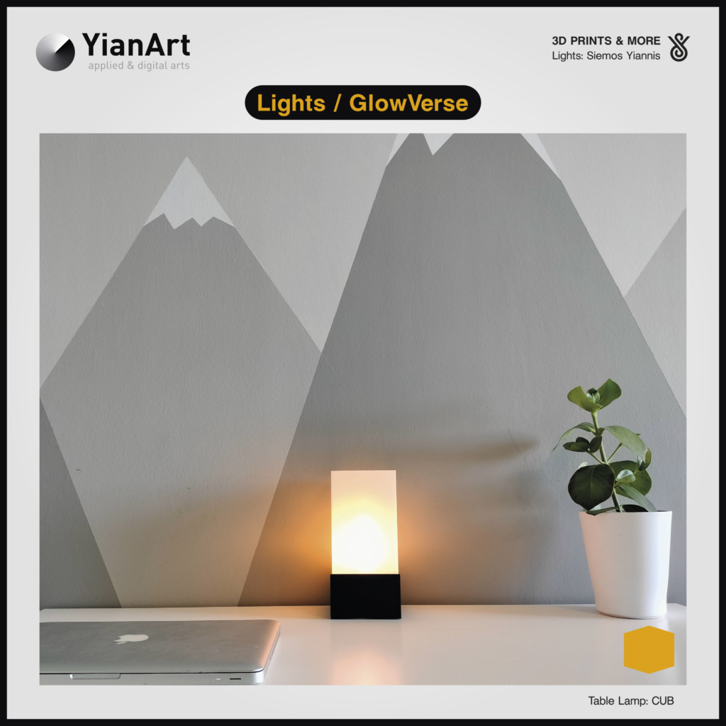 GlowVerse-3D Printed Lighting and Art - Table Lamp: CUB