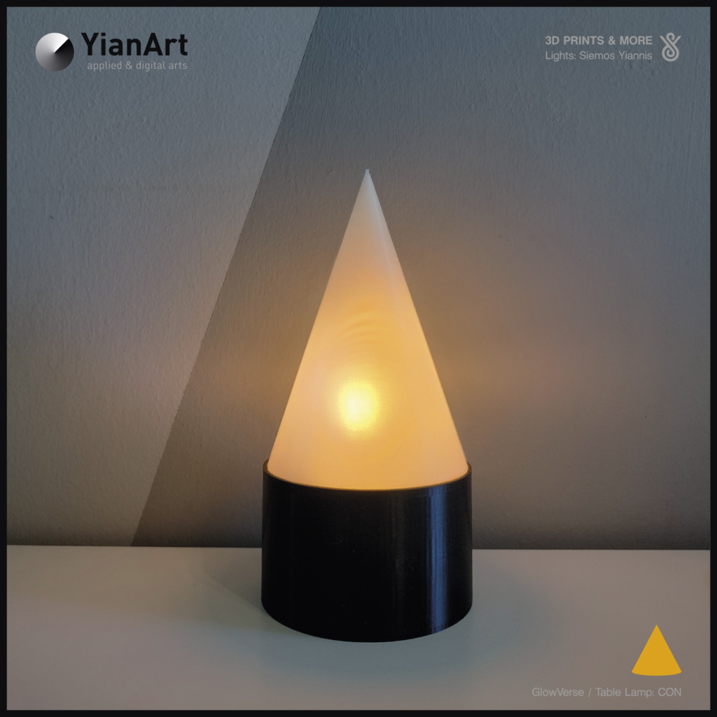 GlowVerse-3D Printed Lighting and Art - Table Lamp: CON (Lights ON)