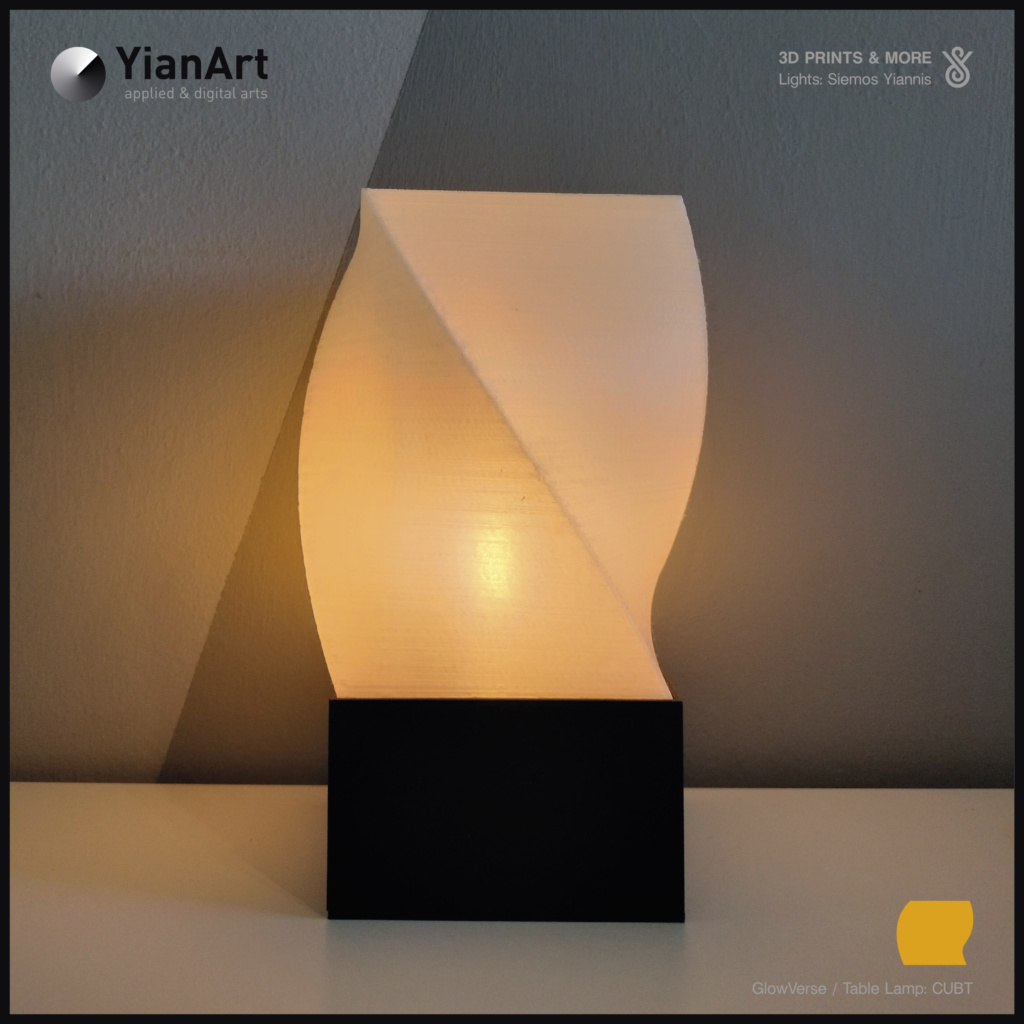 GlowVerse-3D Printed Lighting and Art - Table Lamp: CUBT (Lights ON)