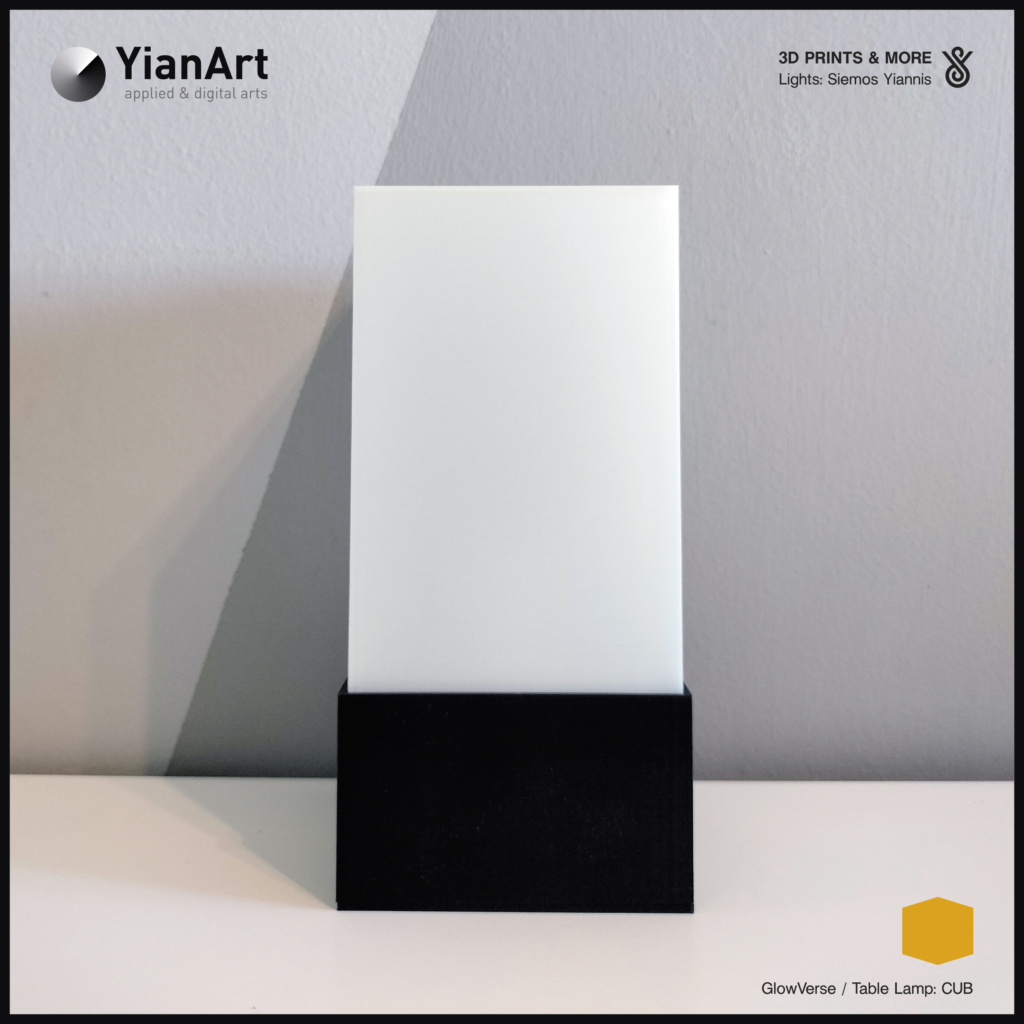 GlowVerse-3D Printed Lighting and Art - Table Lamp: CUB (Lights OFF)