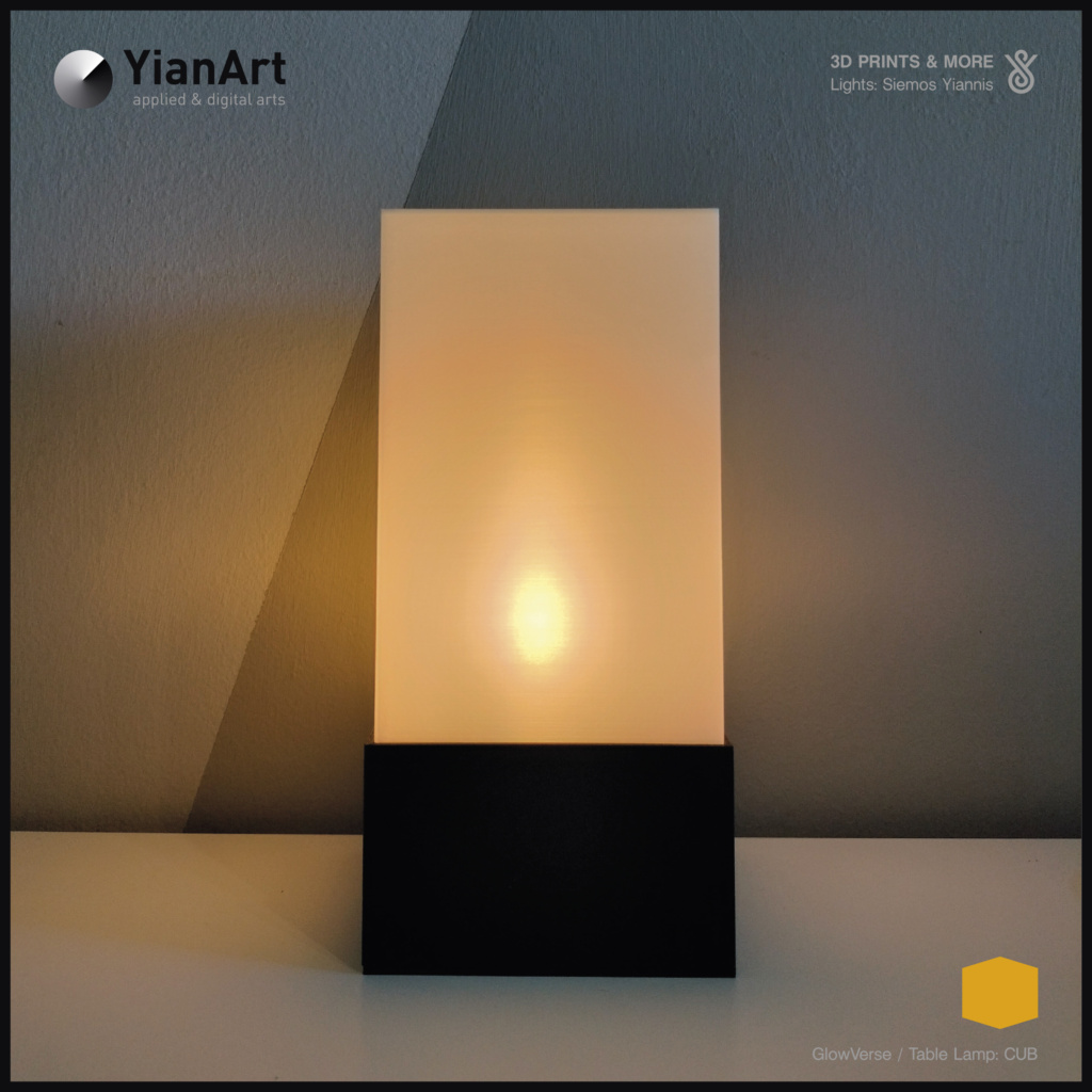 GlowVerse-3D Printed Lighting and Art - Table Lamp: CUB (Lights ON)