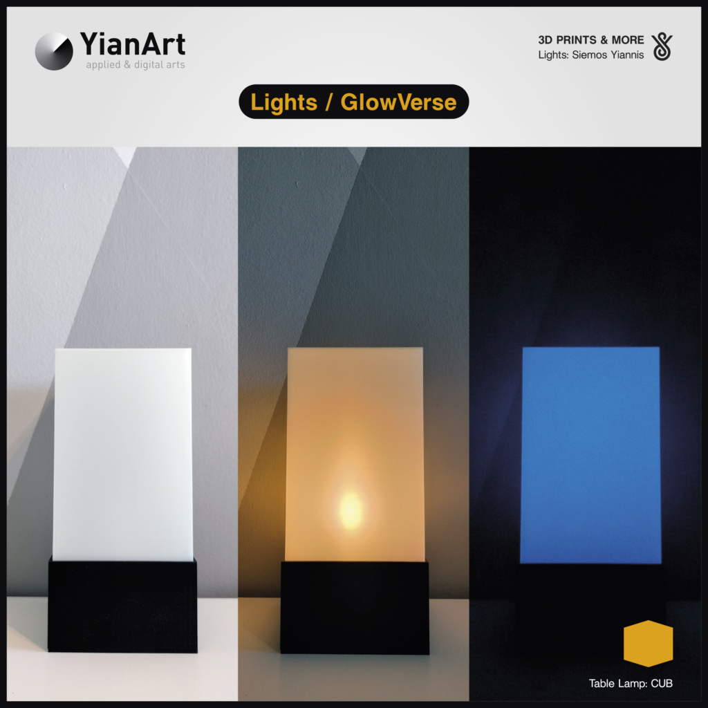 GlowVerse-3D Printed Lighting and Art - Table Lamp: CUB