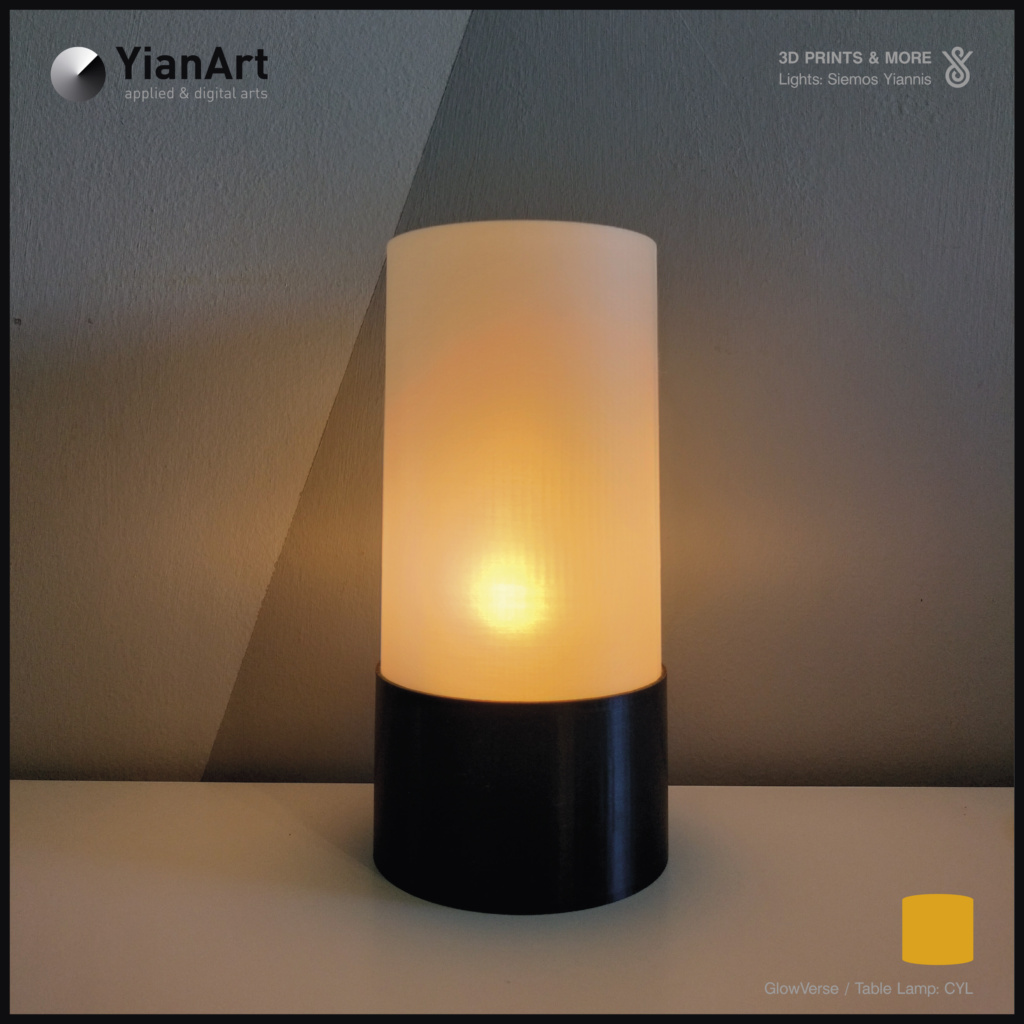 GlowVerse-3D Printed Lighting and Art - Table Lamp: CYL (Lights ON)