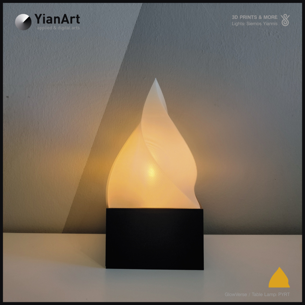 GlowVerse-3D Printed Lighting and Art - Table Lamp: PYRT (Lights ON)