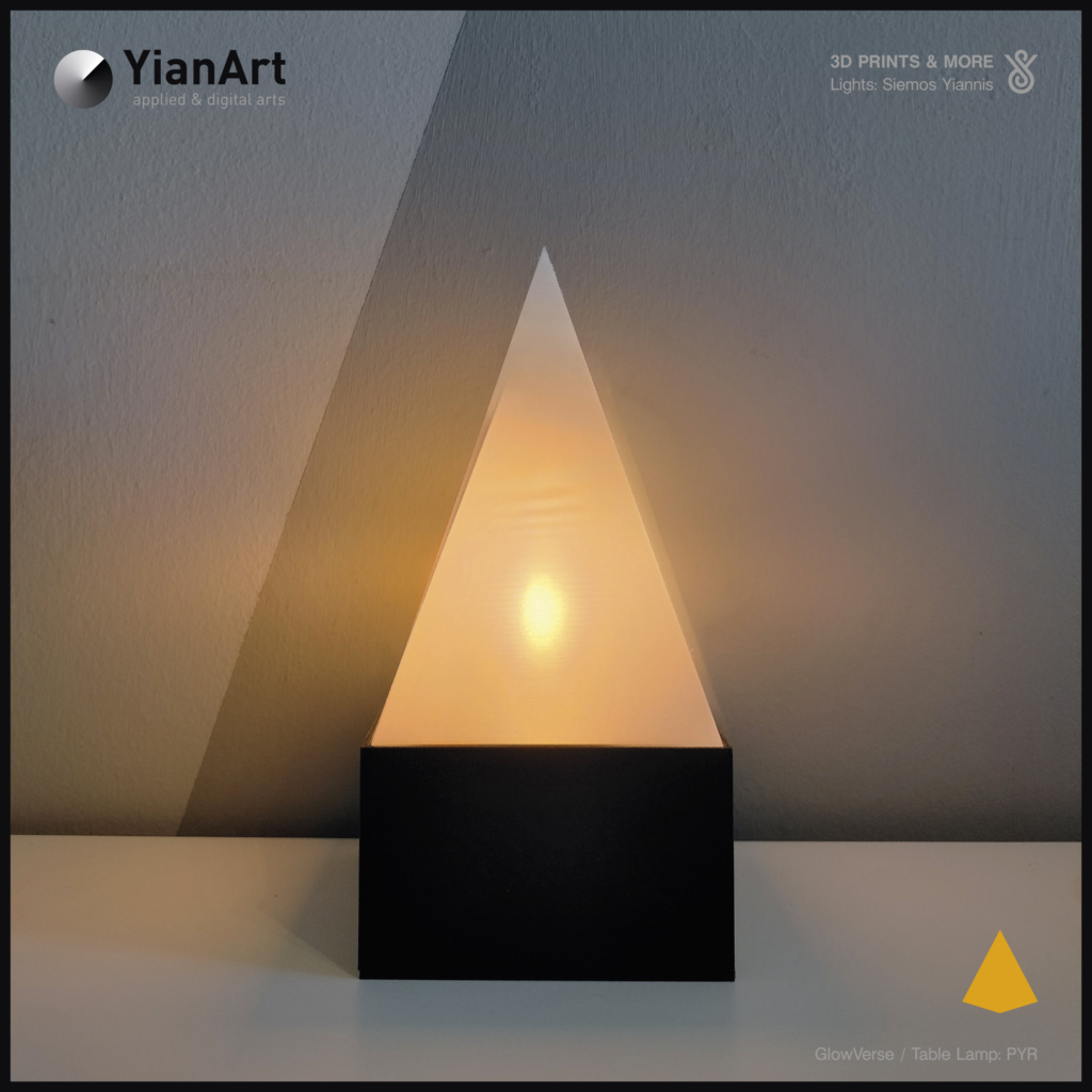 GlowVerse-3D Printed Lighting and Art - Table Lamp: PYR (Lights ON)