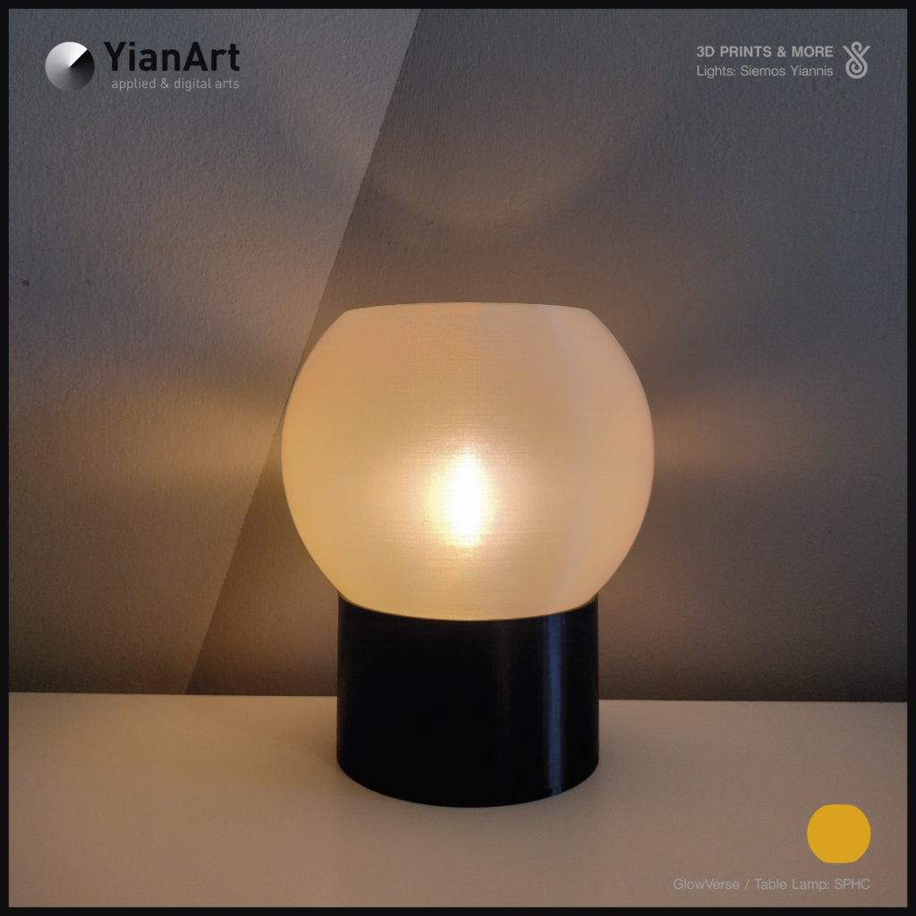GlowVerse-3D Printed Lighting and Art - Table Lamp: SPHC (Lights ON)